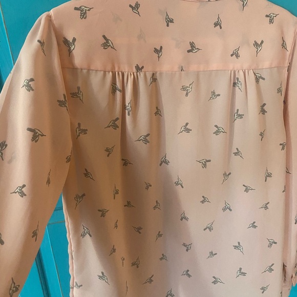 Pink Blouse with Bird Pattern - Lightweight- Balletcore - Girly Moto Collar - Picture 9 of 9